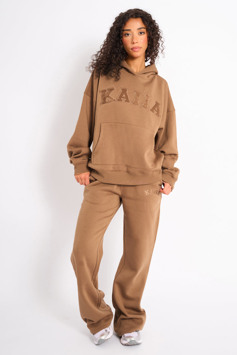 Kaiia Slogan Oversized Hoodie Gingerbread