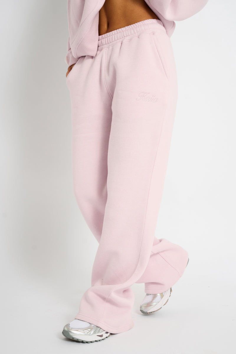 Kaiia Studio Script Logo Wide Leg Joggers Pink Chai