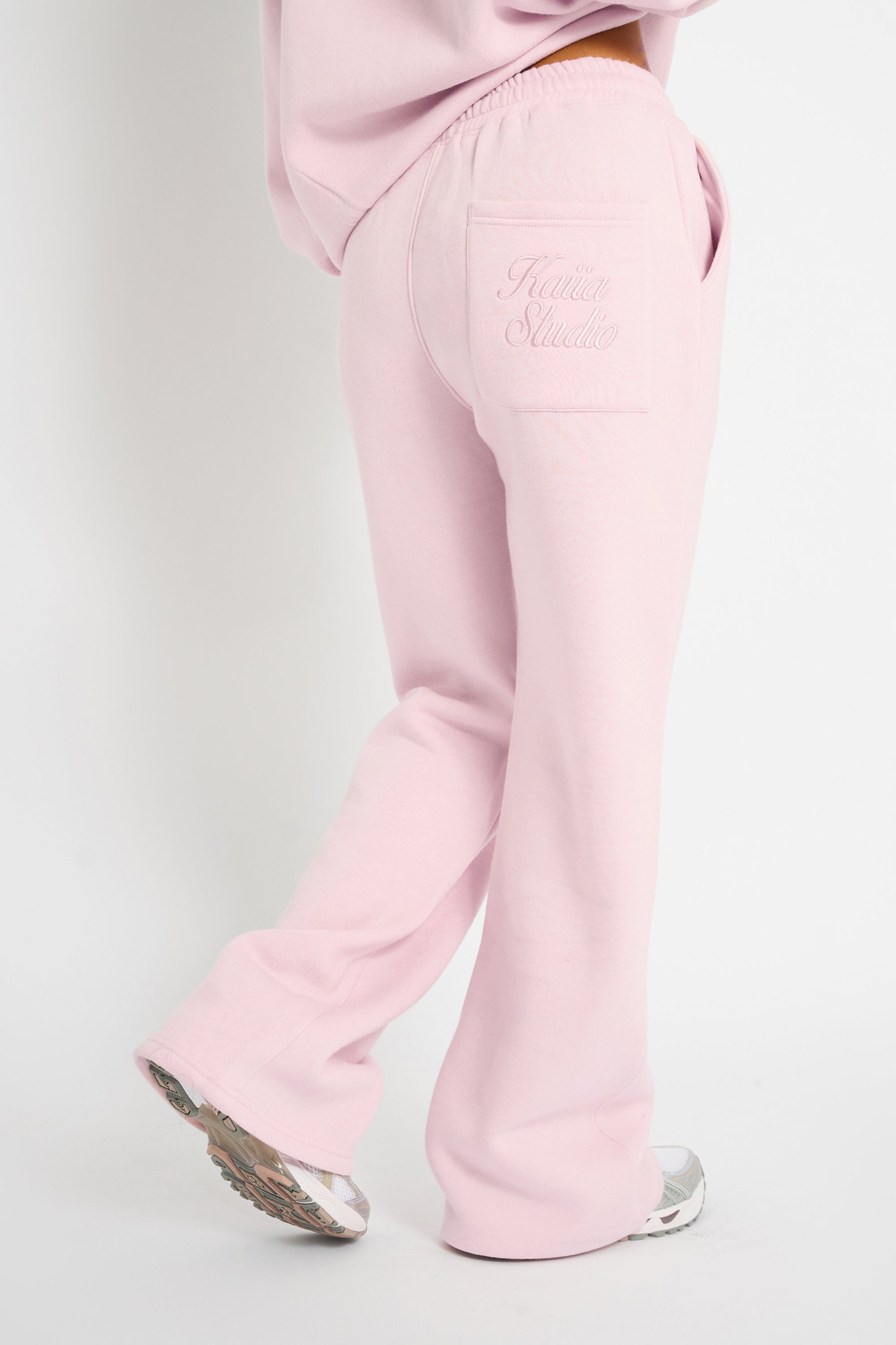 Kaiia Studio Script Logo Wide Leg Joggers Pink Chai