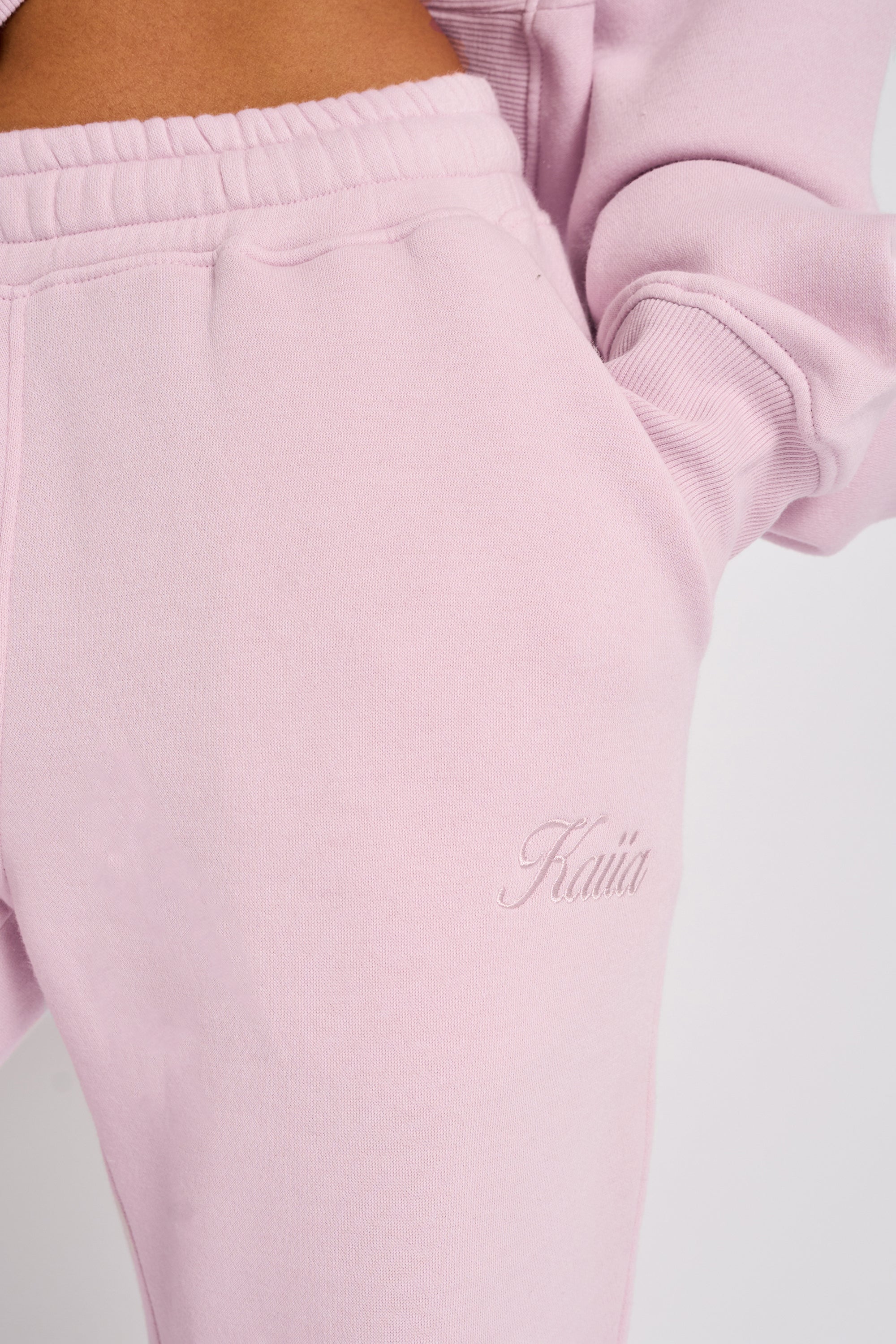 Kaiia Studio Script Logo Wide Leg Joggers Pink Chai