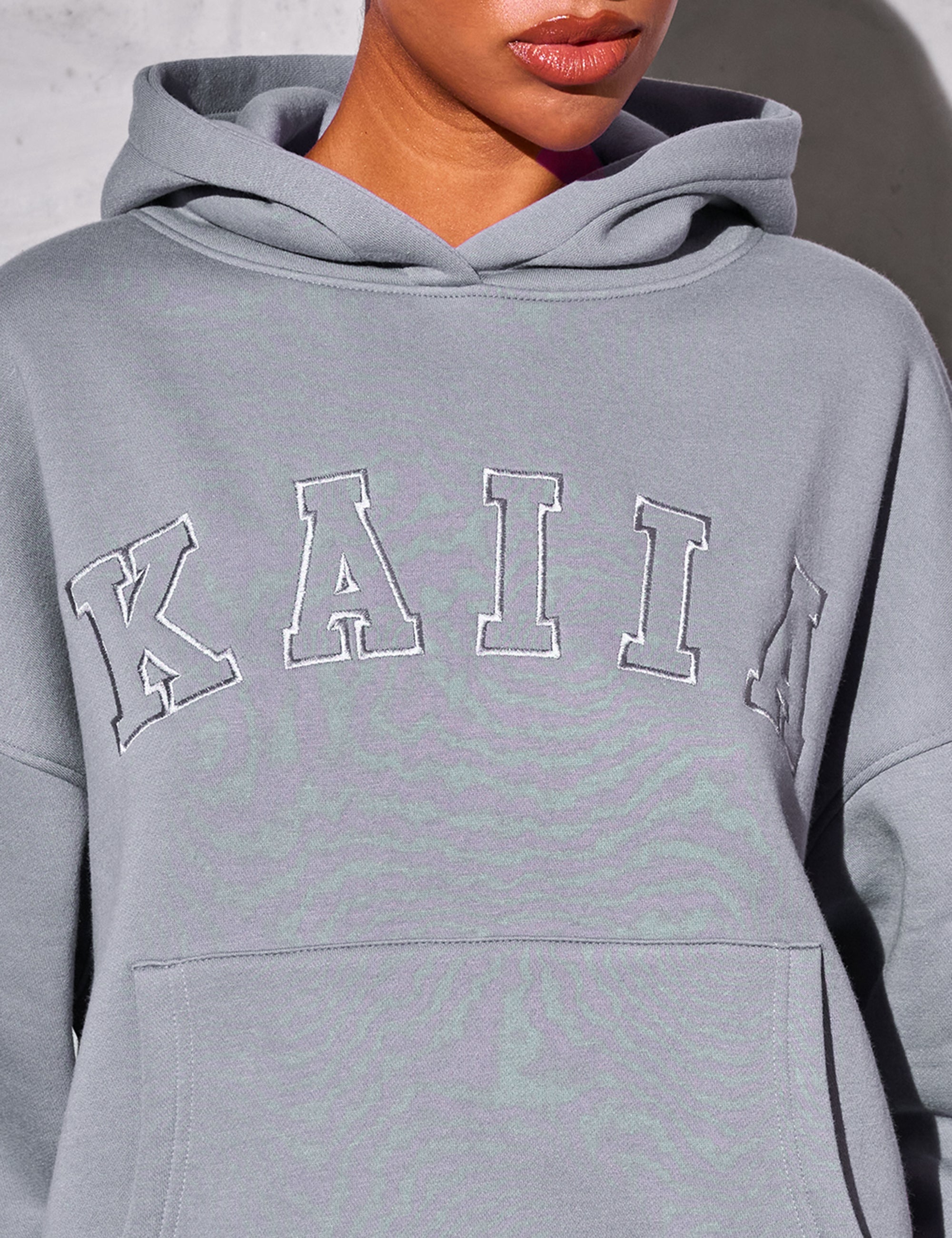 Kaiia Slogan Oversized Hoodie Dove Grey