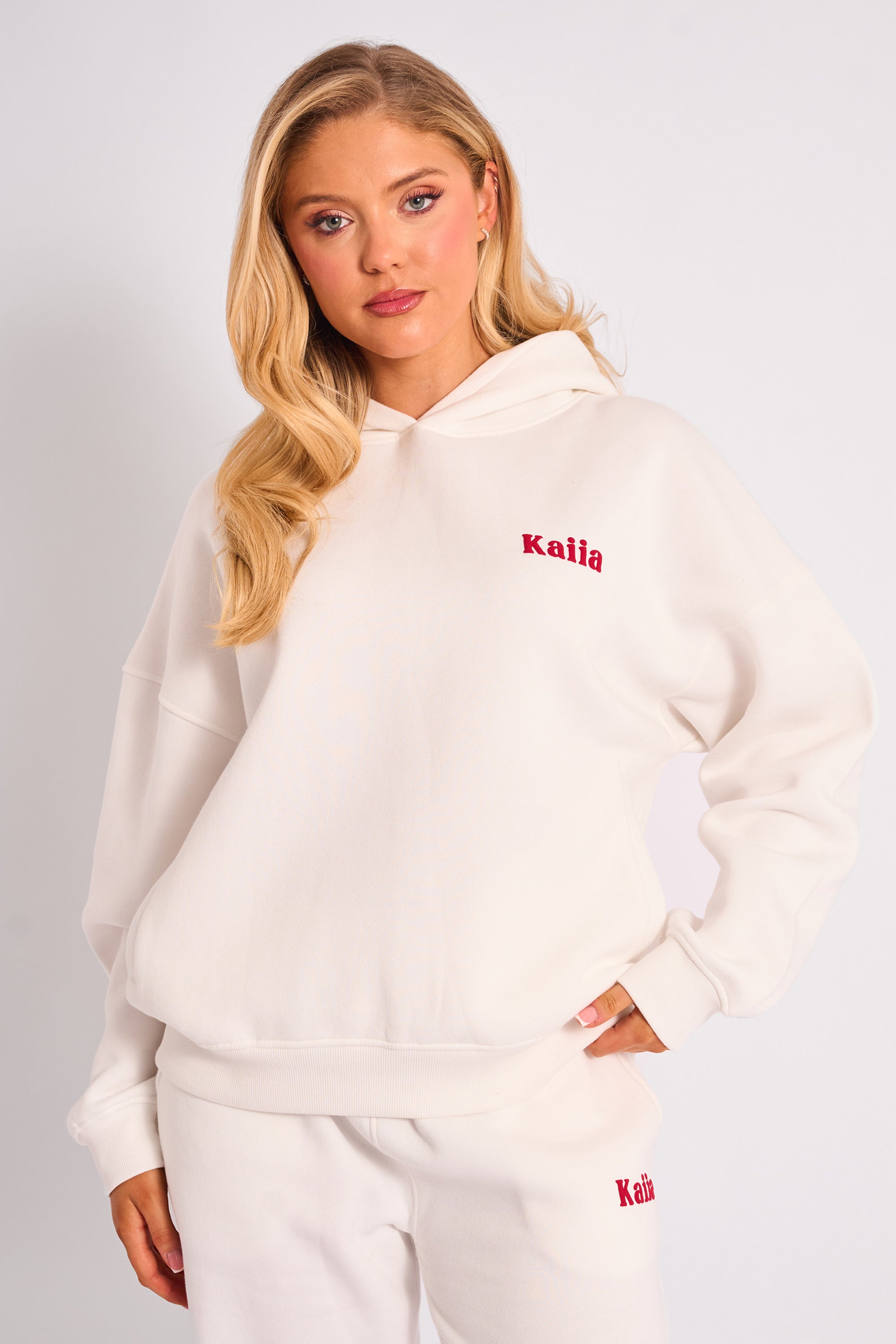 Kaiia Studio Cherry Graphic Oversized Hoodie Cream & Red