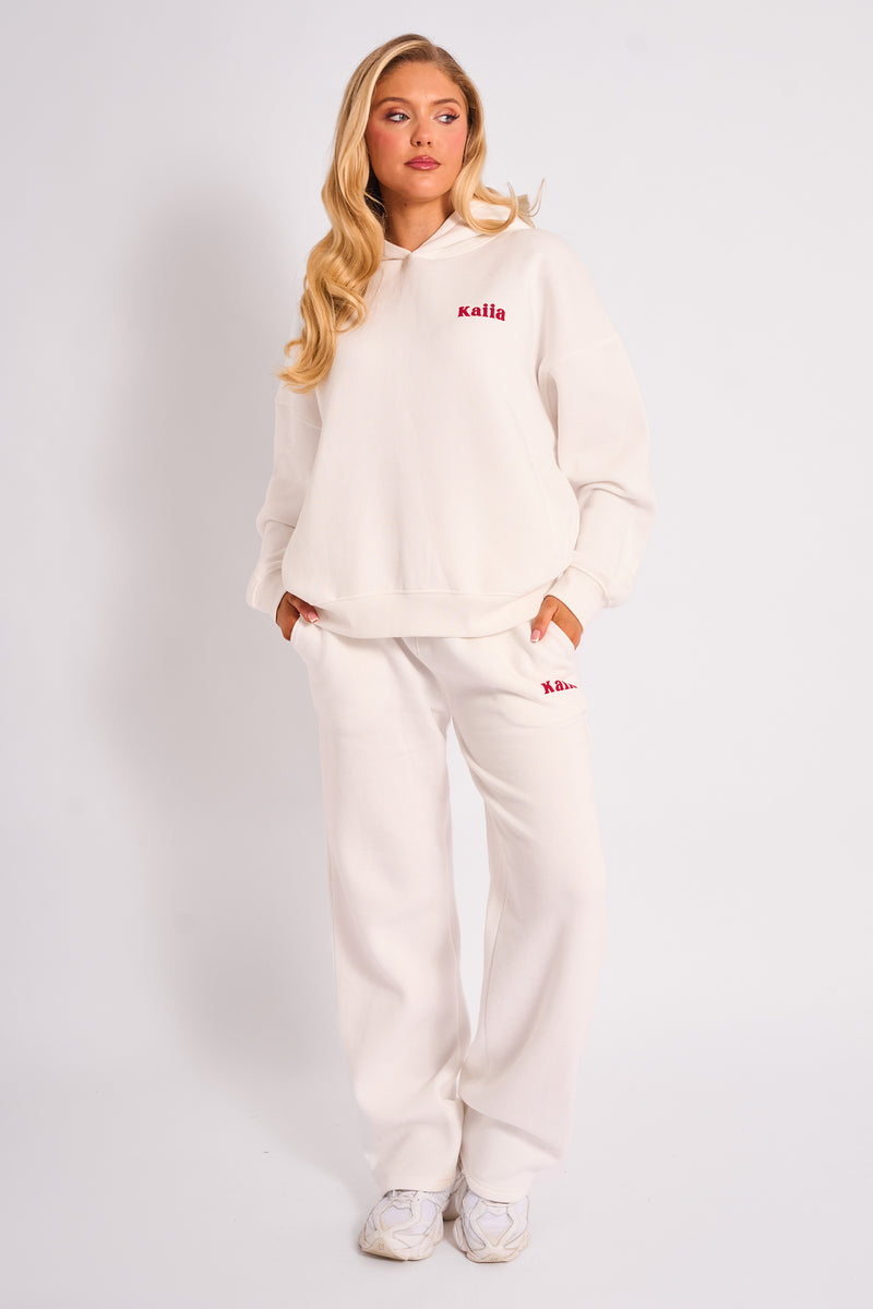 Kaiia Studio Cherry Graphic Oversized Hoodie Cream & Red