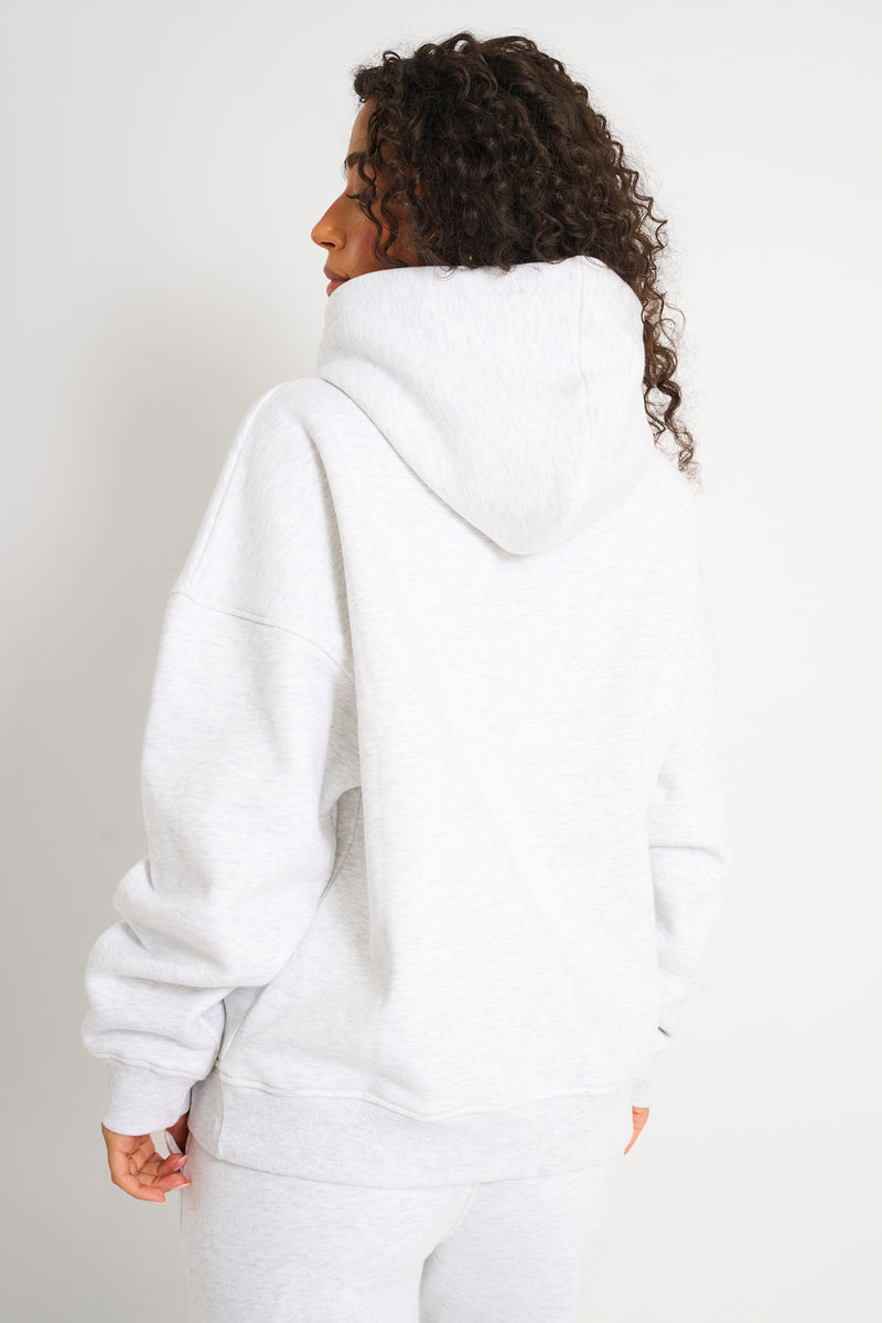 Kaiia Slogan Oversized Hoodie Light Grey Marl & Forest Green