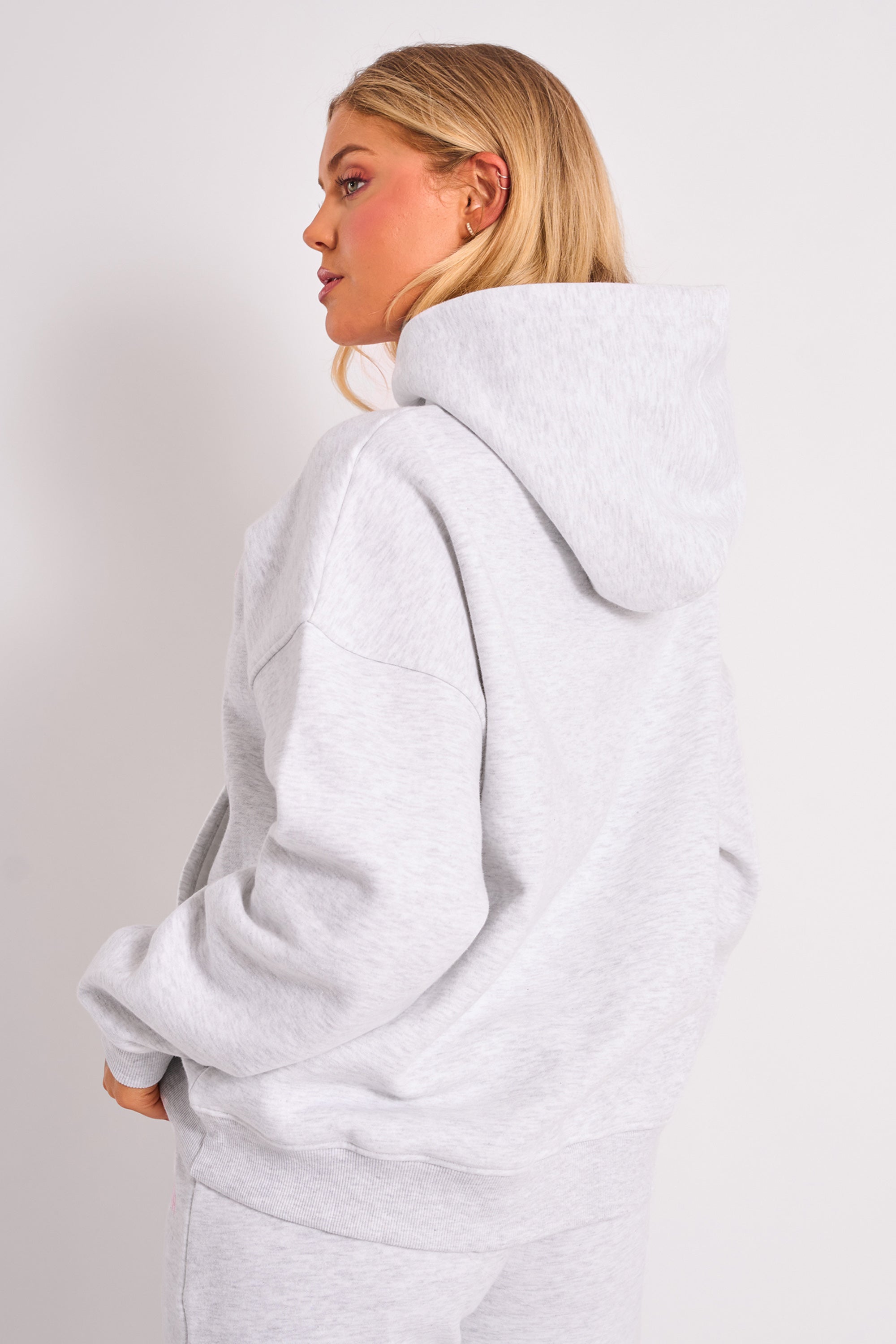 Kaiia Studio Borg Bubble Logo Oversized Hoodie Grey Marl & Pink