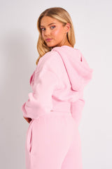 Kaiia Studio Logo Cropped Zip Up Hoodie Light Pink