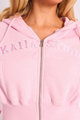 Kaiia Studio Logo Cropped Zip Up Hoodie Light Pink