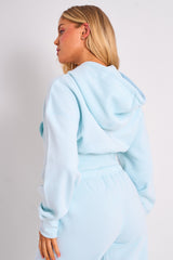 Kaiia Studio Logo Cropped Zip Up Hoodie Light Blue