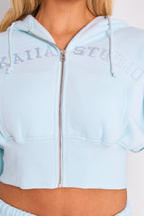 Kaiia Studio Logo Cropped Zip Up Hoodie Light Blue