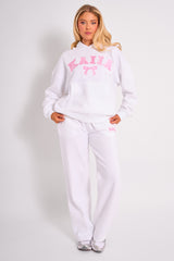 Kaiia Bow Embroidered Oversized Hoodie White & Pink