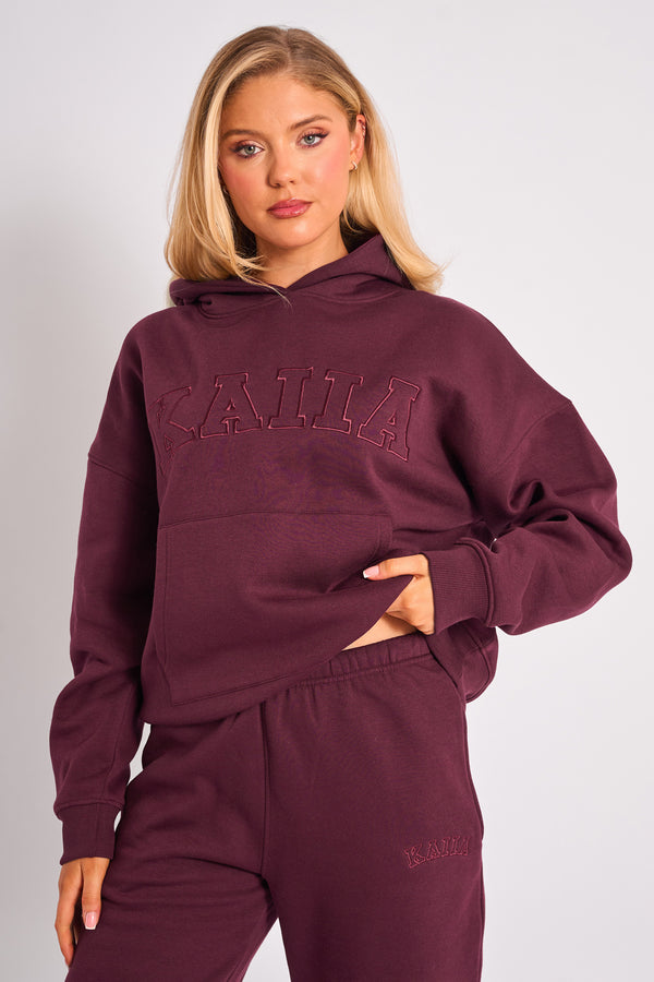 Kaiia Slogan Oversized Hoodie Plum