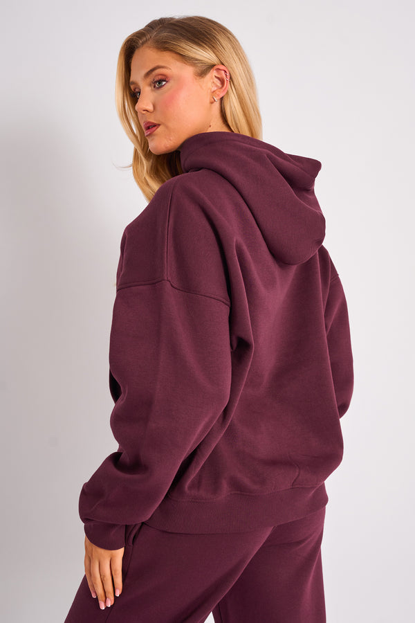 Kaiia Slogan Oversized Hoodie Plum