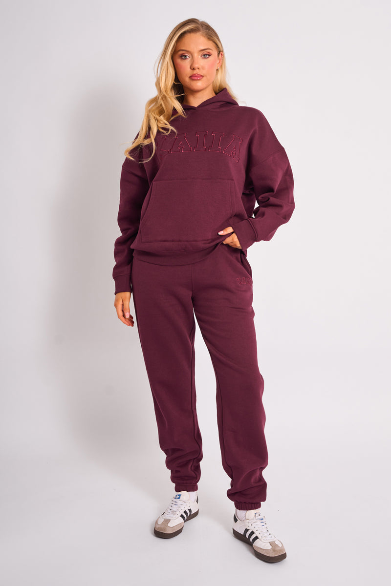 Kaiia Slogan Oversized Hoodie Plum