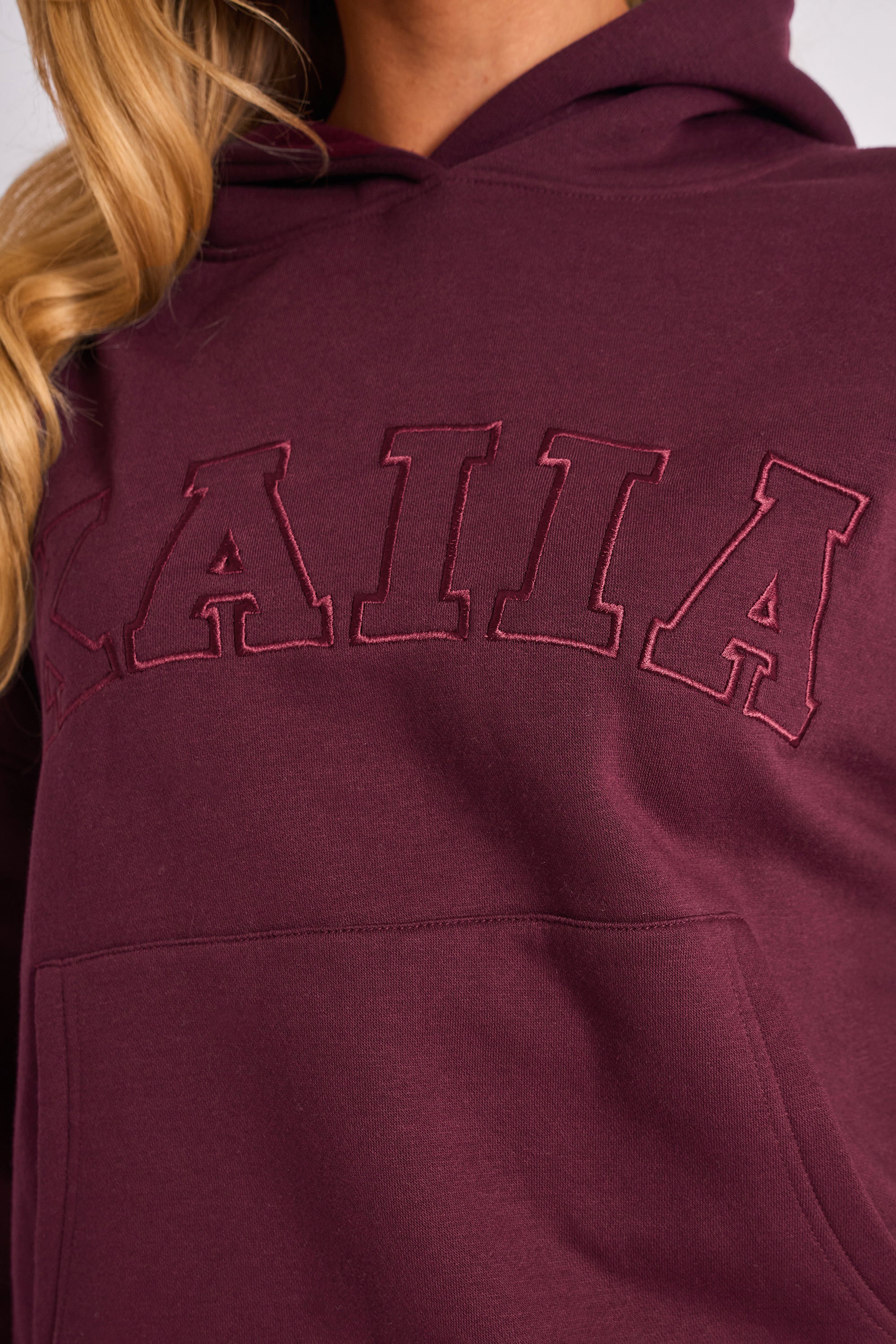 Kaiia Slogan Oversized Hoodie Plum