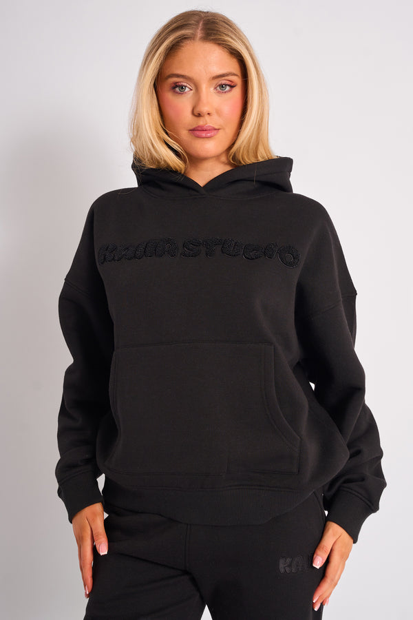 Kaiia Studio Borg Bubble Logo Oversized Hoodie Black