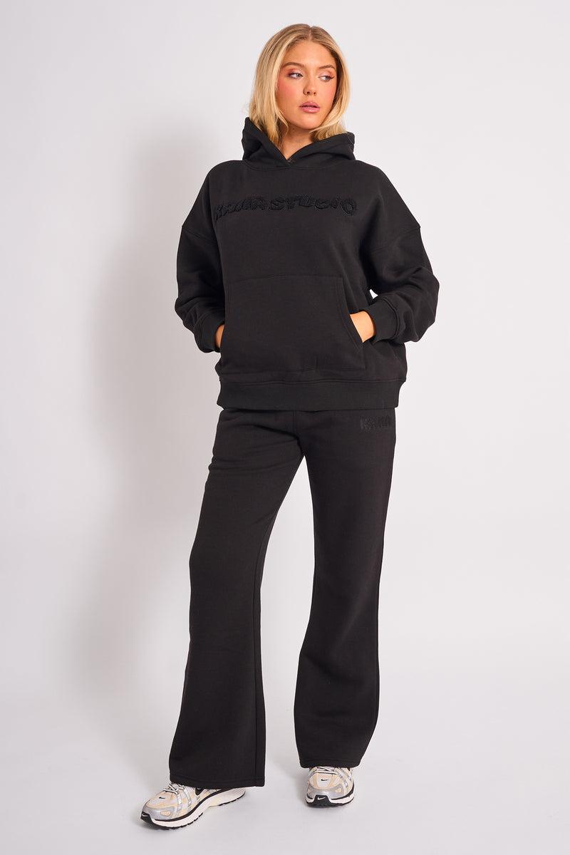 Kaiia Studio Borg Bubble Logo Oversized Hoodie Black