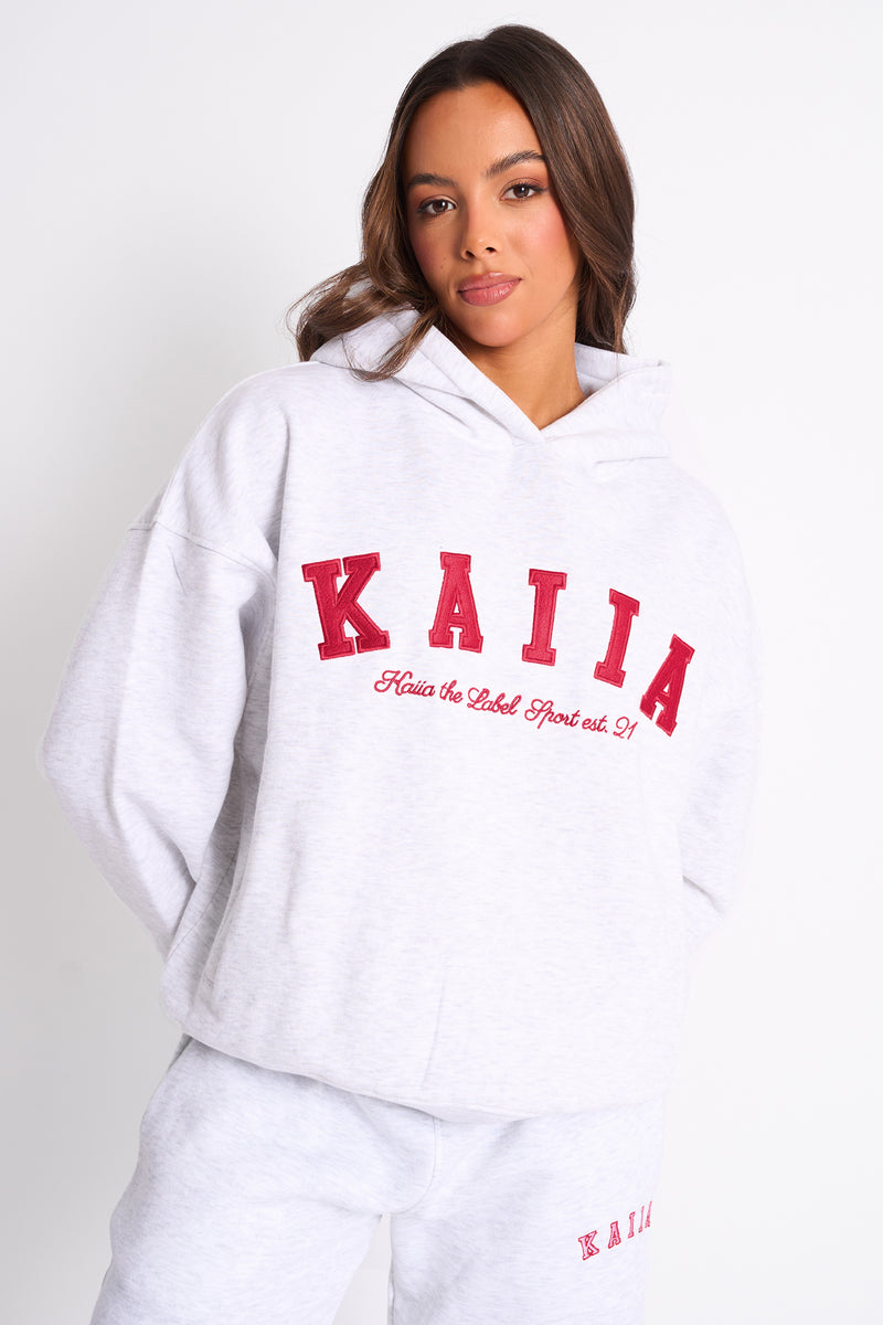 Kaiia Sport Oversized Hoodie Grey Marl & Red