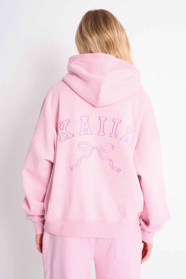 Kaiia Bow Embroidered Oversized Hoodie Baby Pink