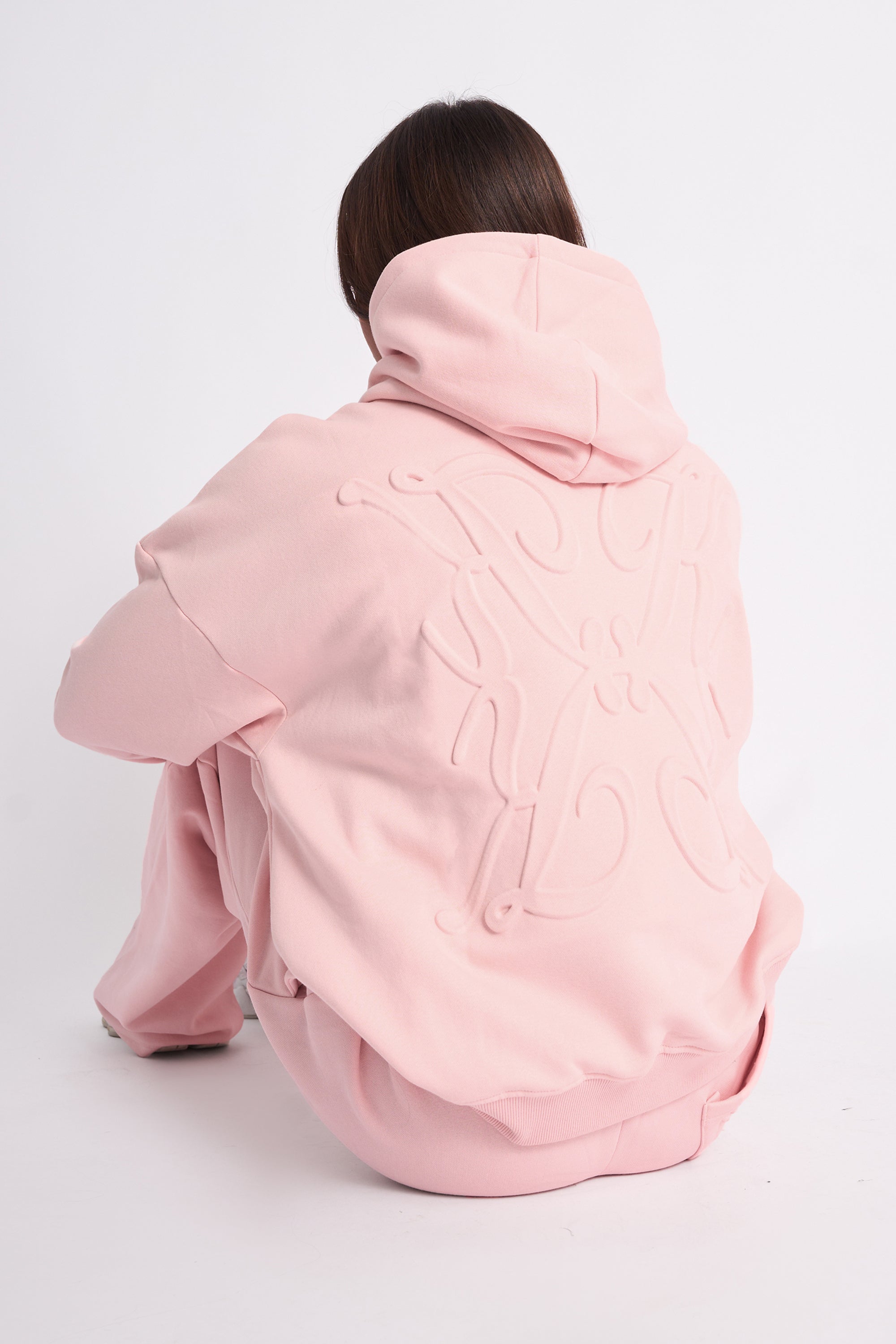 Kaiia Logo Embossed Oversized Hoodie Pale Pink