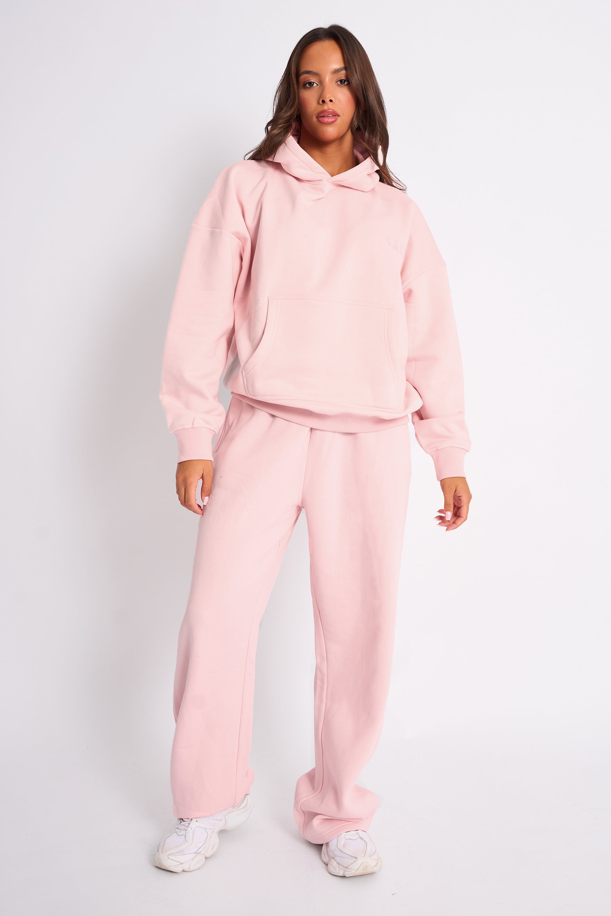 Kaiia Logo Embossed Oversized Hoodie Pale Pink