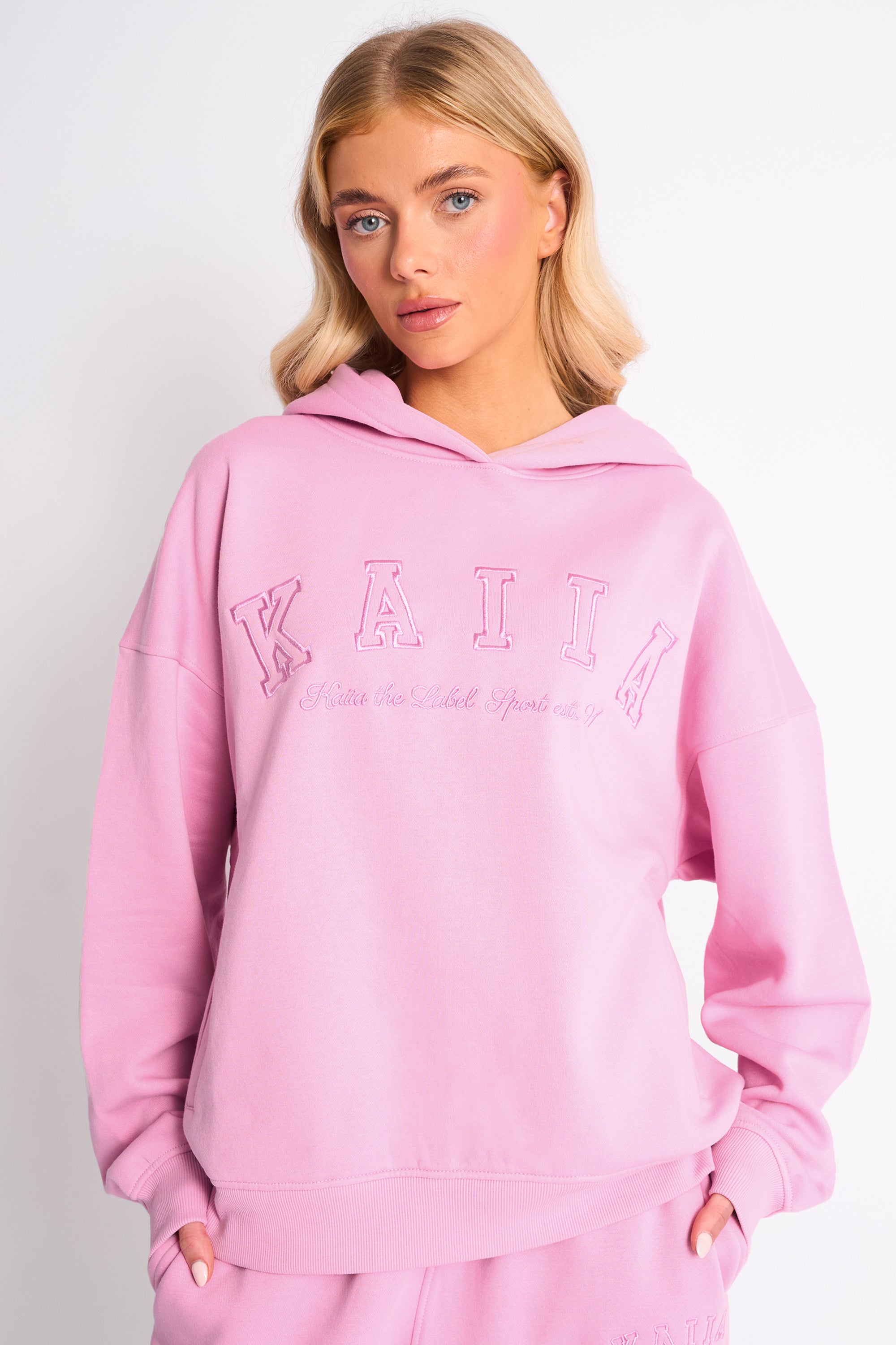 Kaiia Slogan Oversized Hoodie Candy Pink