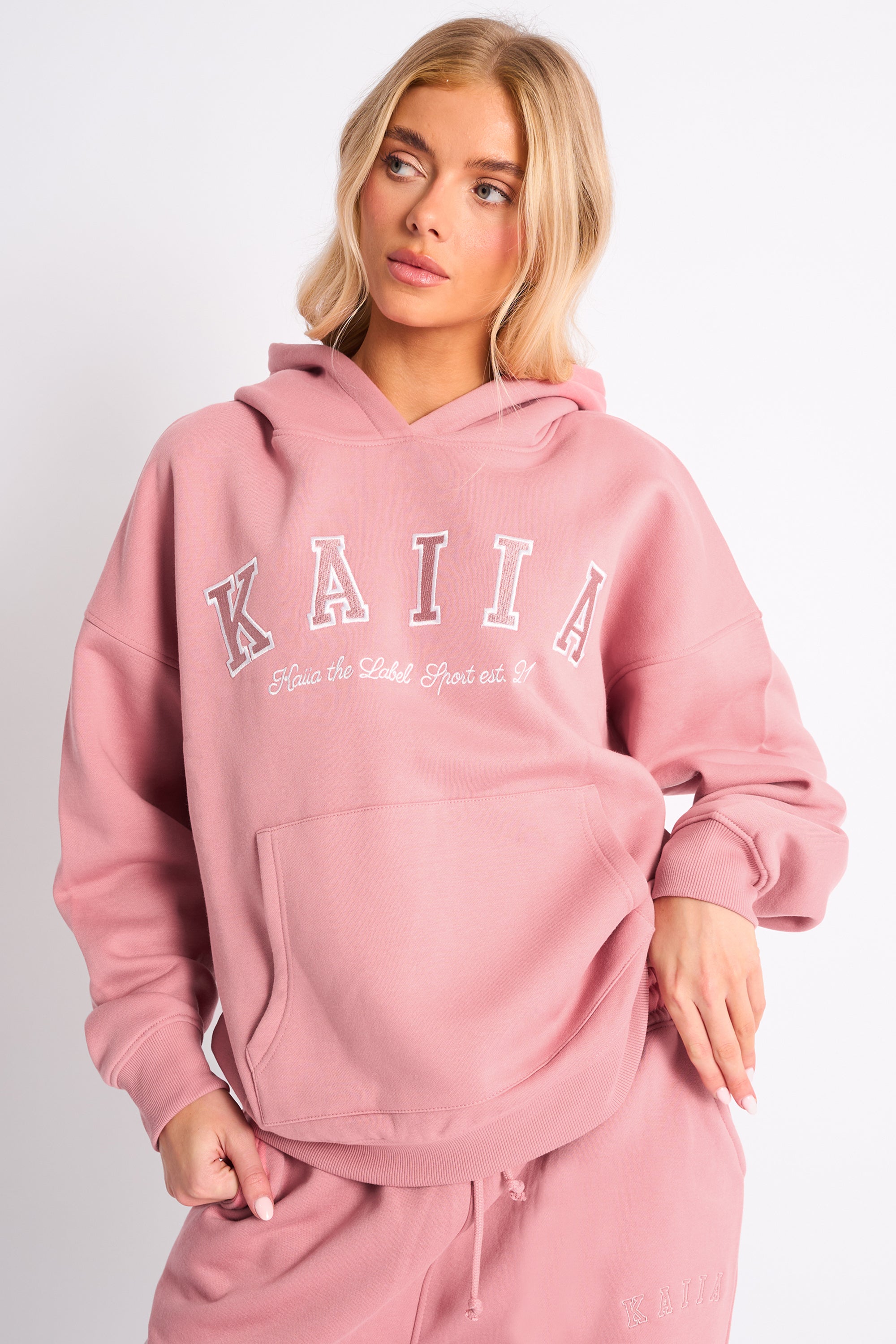 Kaiia Slogan Oversized Hoodie Blusher