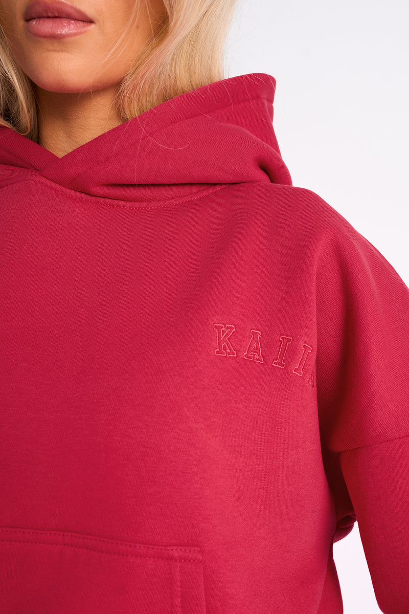 Kaiia Logo Embossed Oversized Hoodie Berry Red