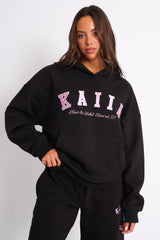 Kaiia Slogan Oversized Hoodie Black & Pink