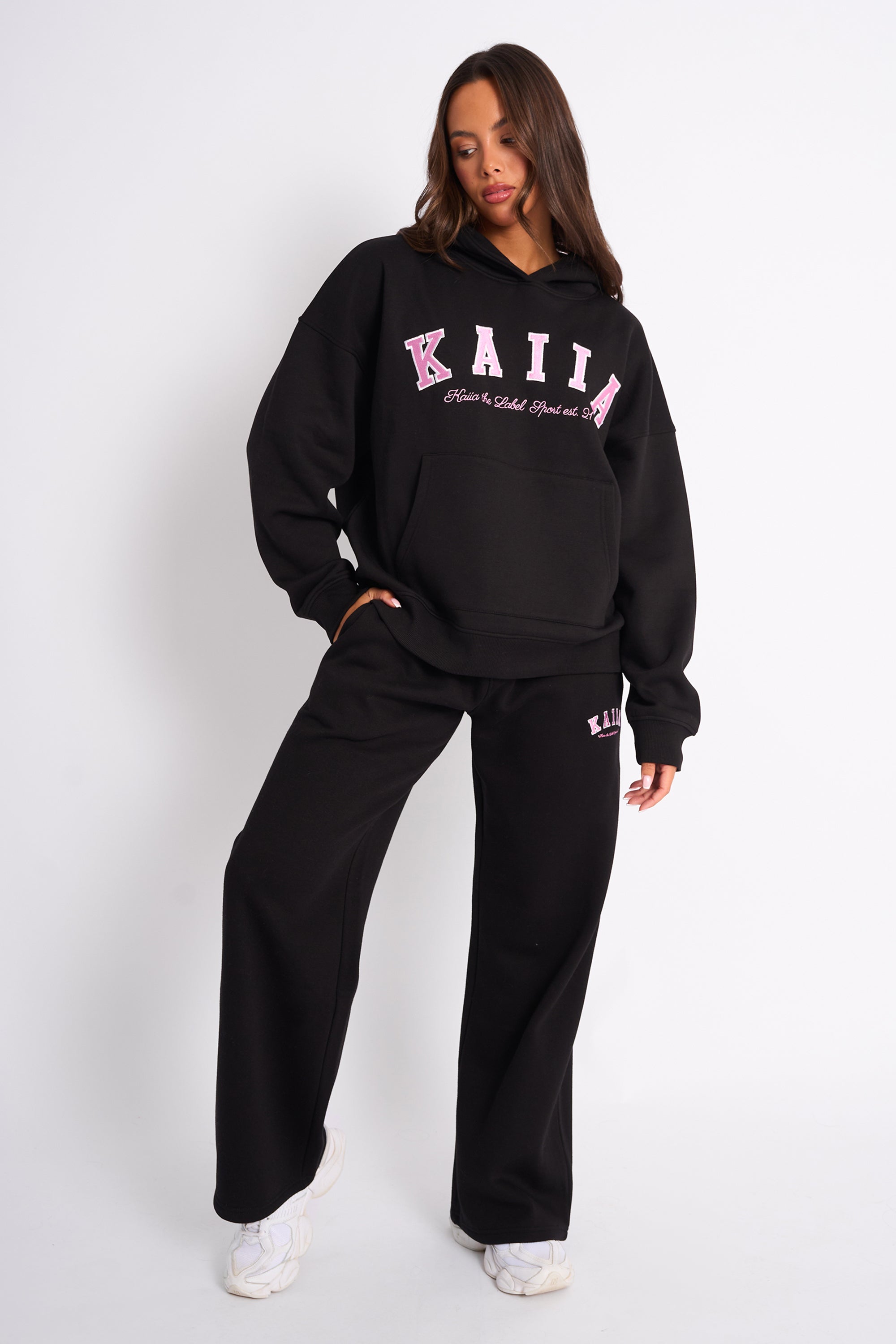 Kaiia Slogan Oversized Hoodie Black & Pink