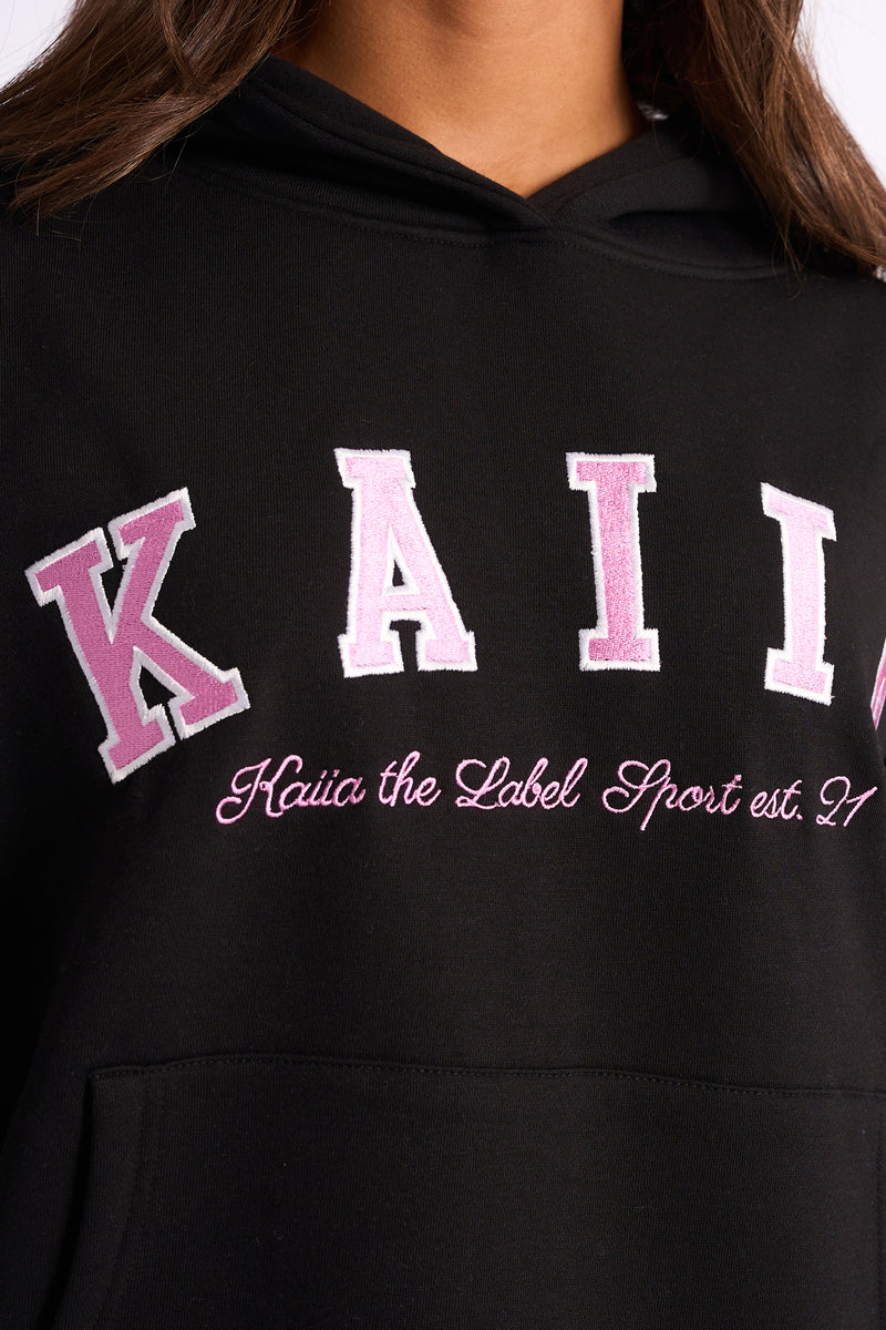 Kaiia Slogan Oversized Hoodie Black & Pink