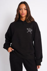 Kaiia Bow Embroidered Oversized Hoodie Black & White