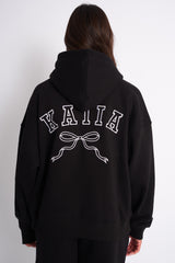 Kaiia Bow Embroidered Oversized Hoodie Black & White