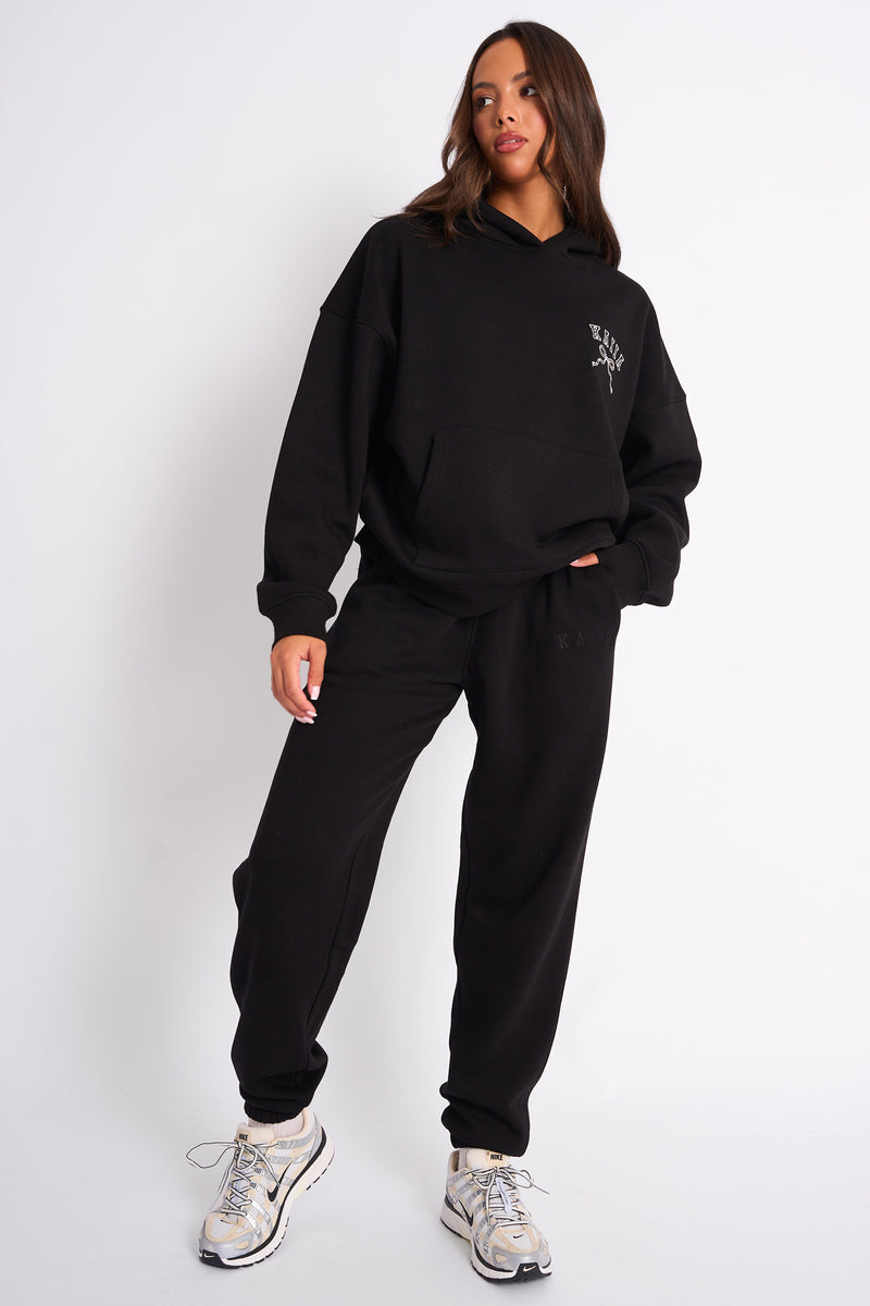 Kaiia Bow Embroidered Oversized Hoodie Black & White