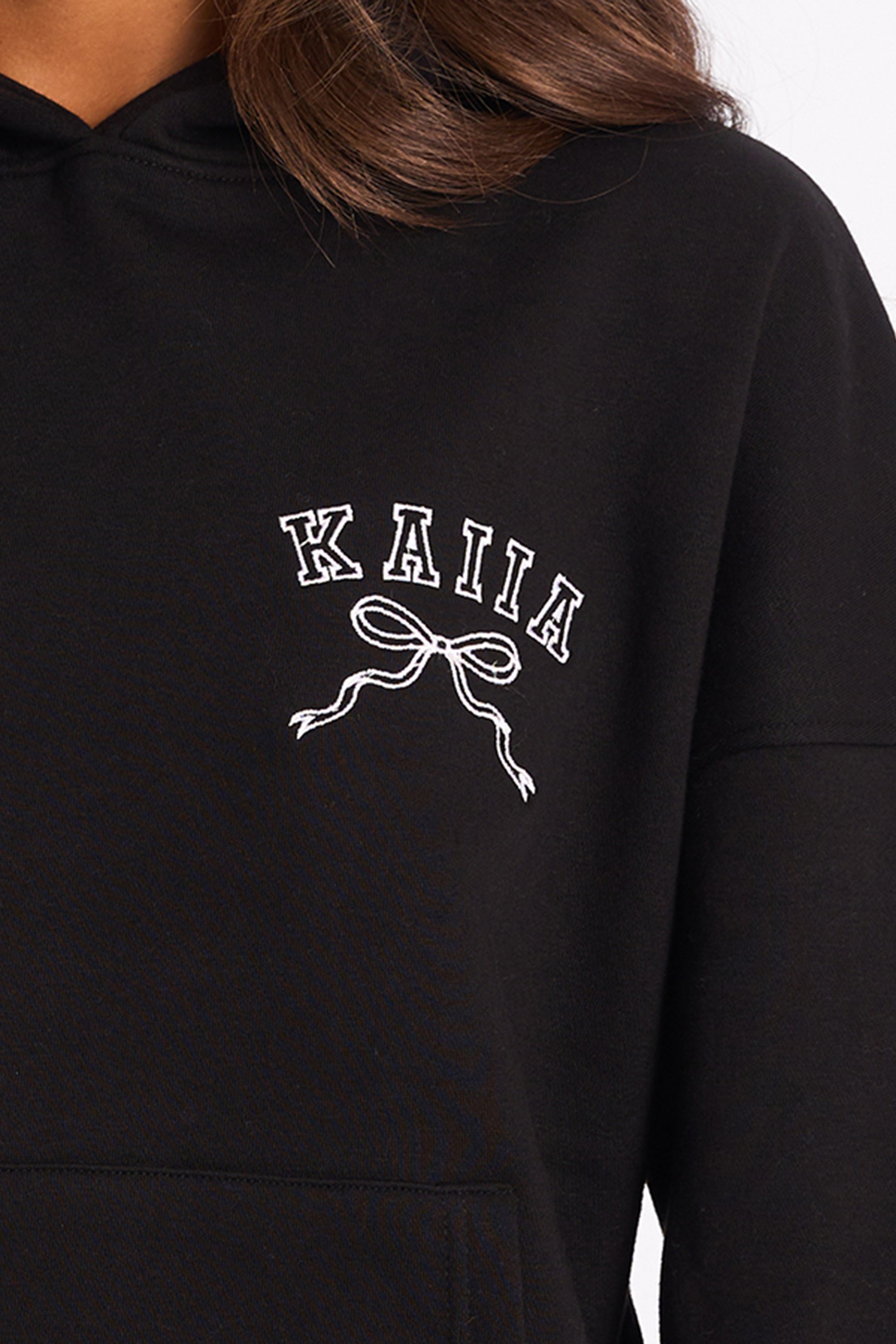 Kaiia Bow Embroidered Oversized Hoodie Black & White