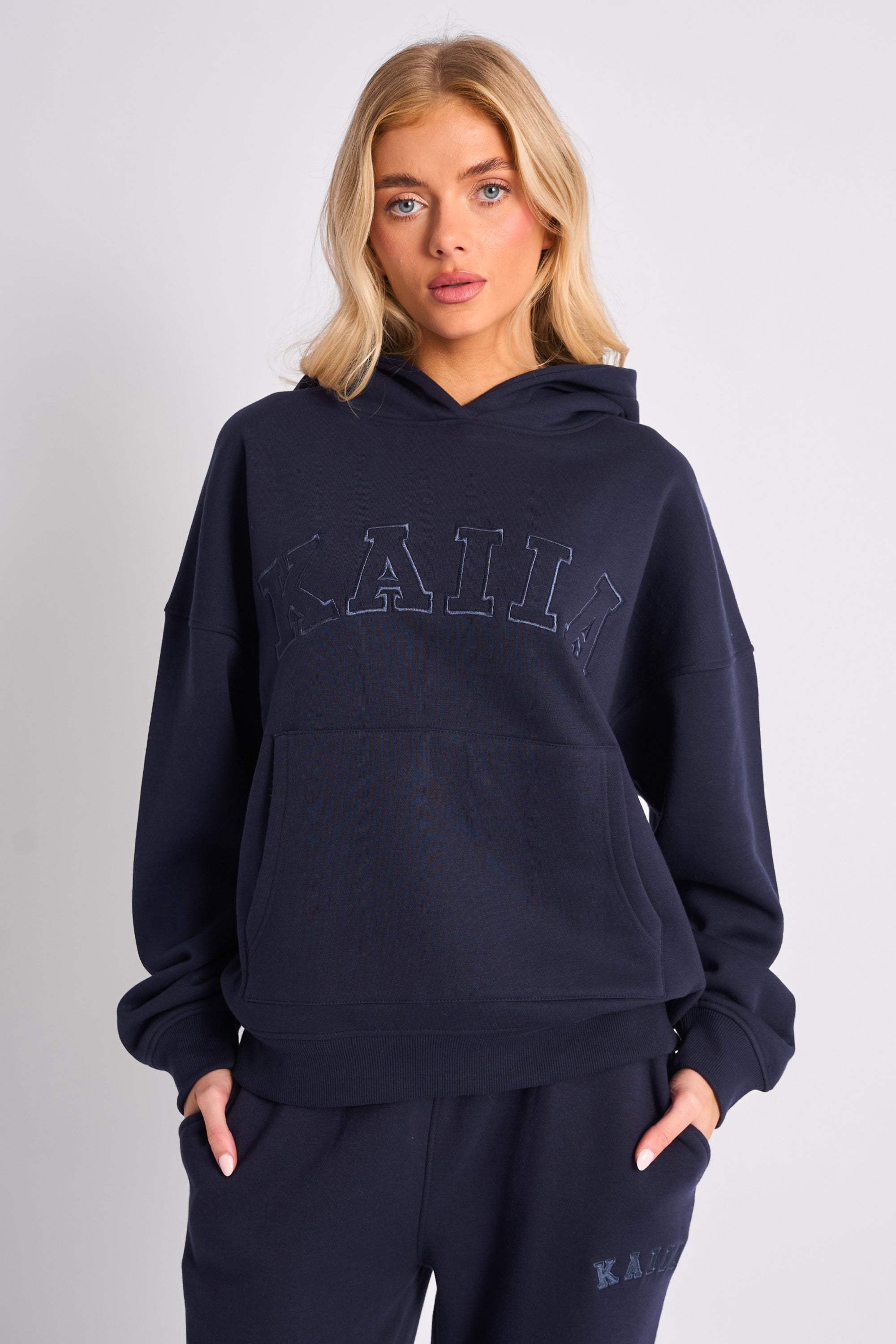 Kaiia Slogan Oversized Hoodie Navy