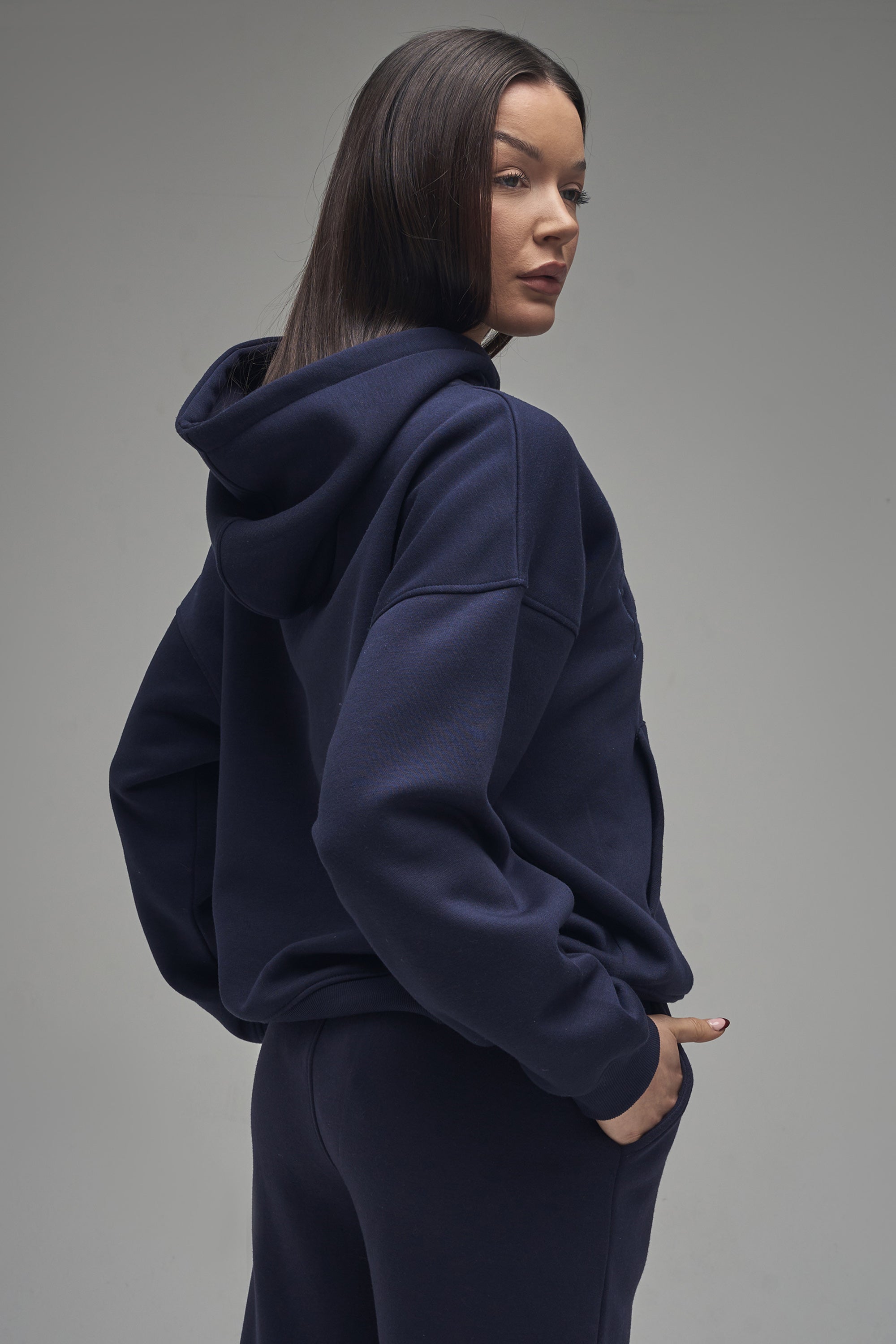 Kaiia Slogan Oversized Hoodie Navy