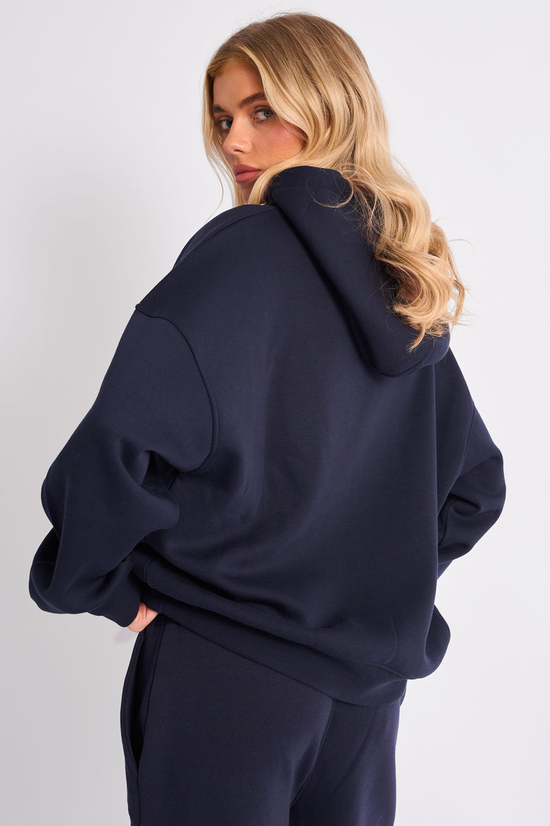 Kaiia Slogan Oversized Hoodie Navy