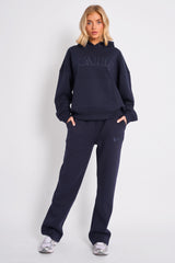 Kaiia Slogan Oversized Hoodie Navy