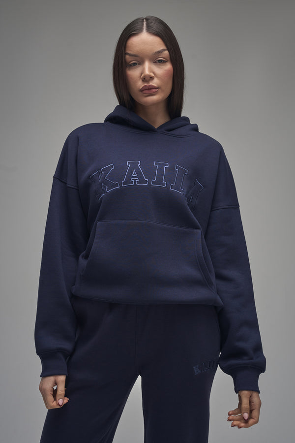 Kaiia Slogan Oversized Hoodie Navy