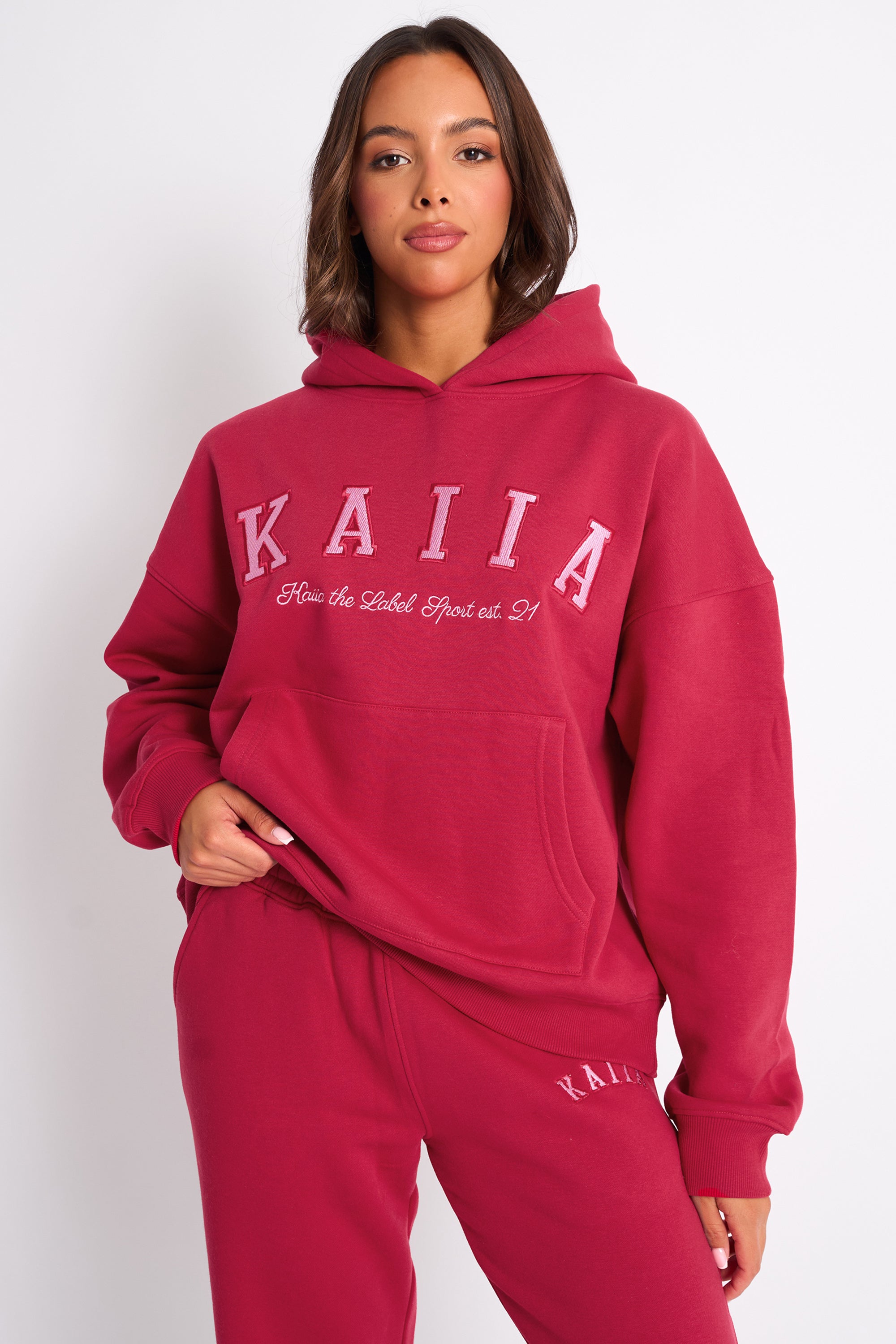 Kaiia Slogan Oversized Hoodie Cranberry & Pink