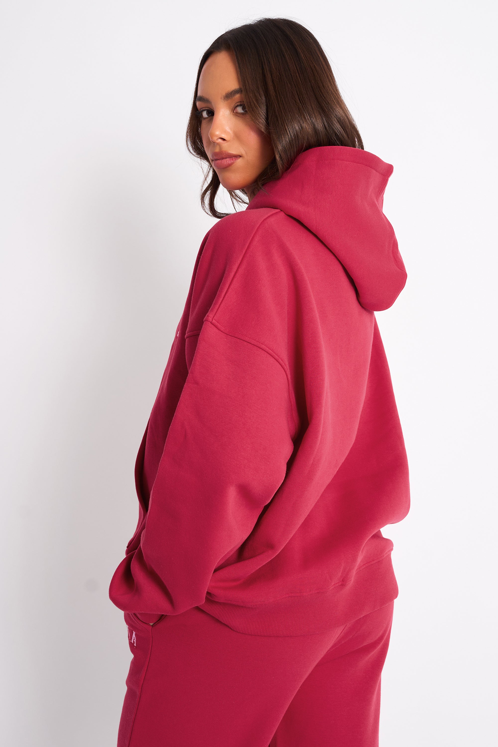 Kaiia Slogan Oversized Hoodie Cranberry & Pink