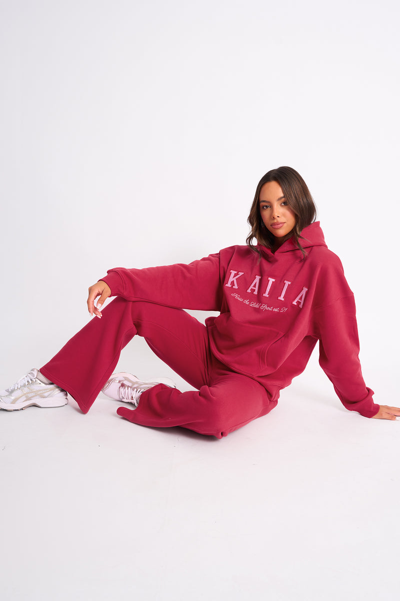 Kaiia Slogan Oversized Hoodie Cranberry & Pink