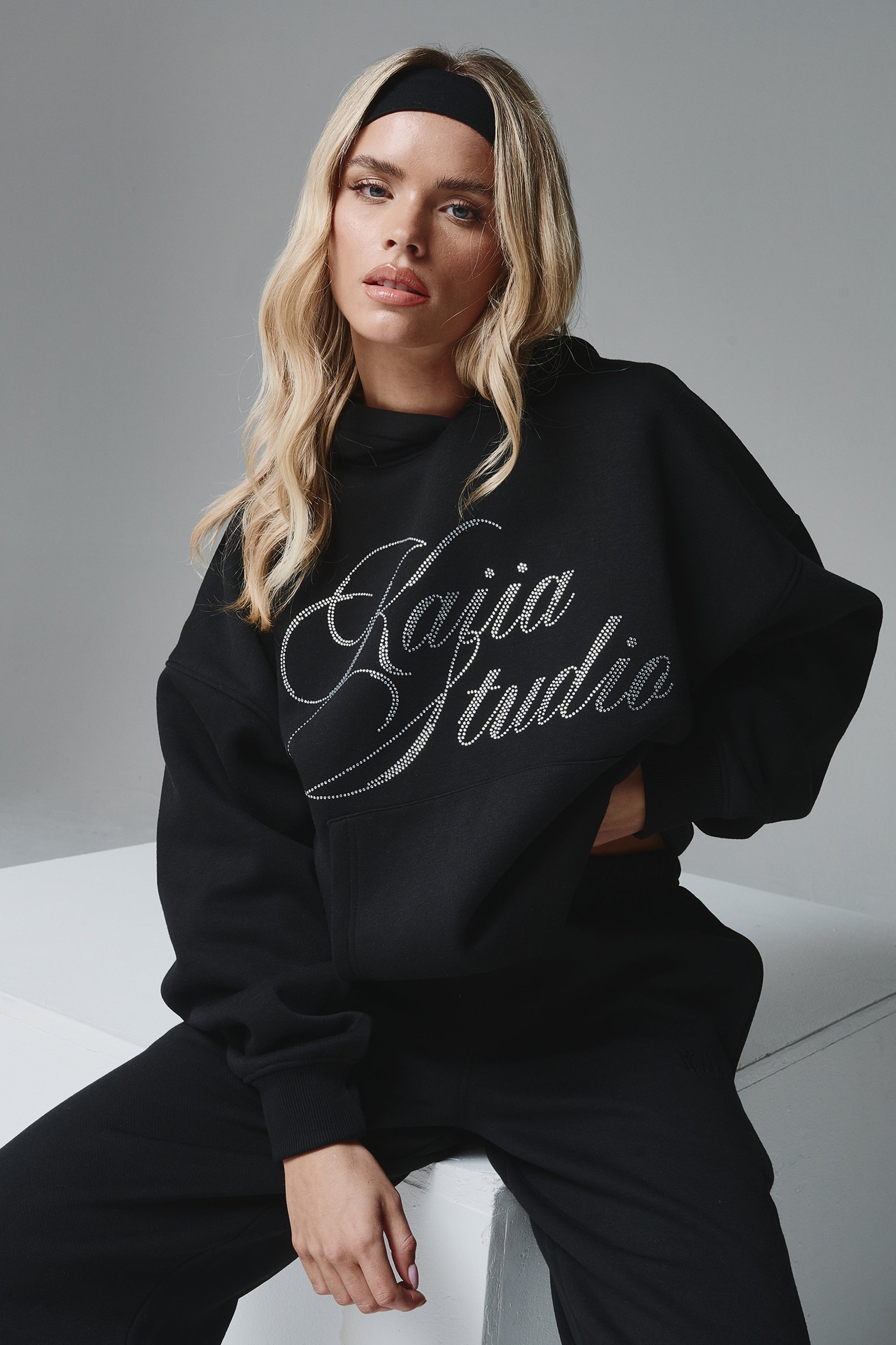 Kaiia Studio Diamante Embellished Oversized Hoodie Black