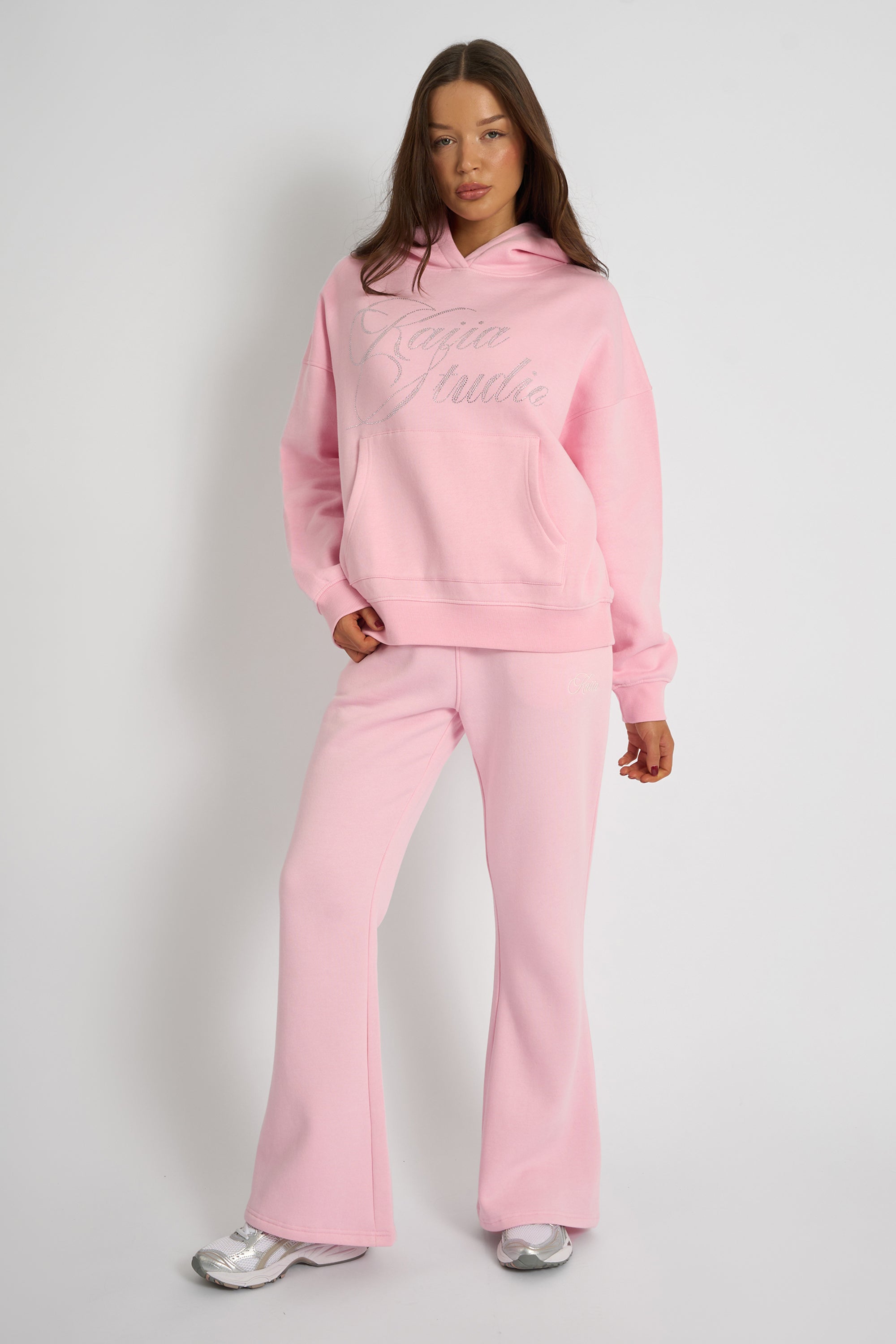 Kaiia Studio Diamante Embellished Oversized Hoodie Baby Pink