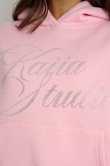 Kaiia Studio Diamante Embellished Oversized Hoodie Baby Pink