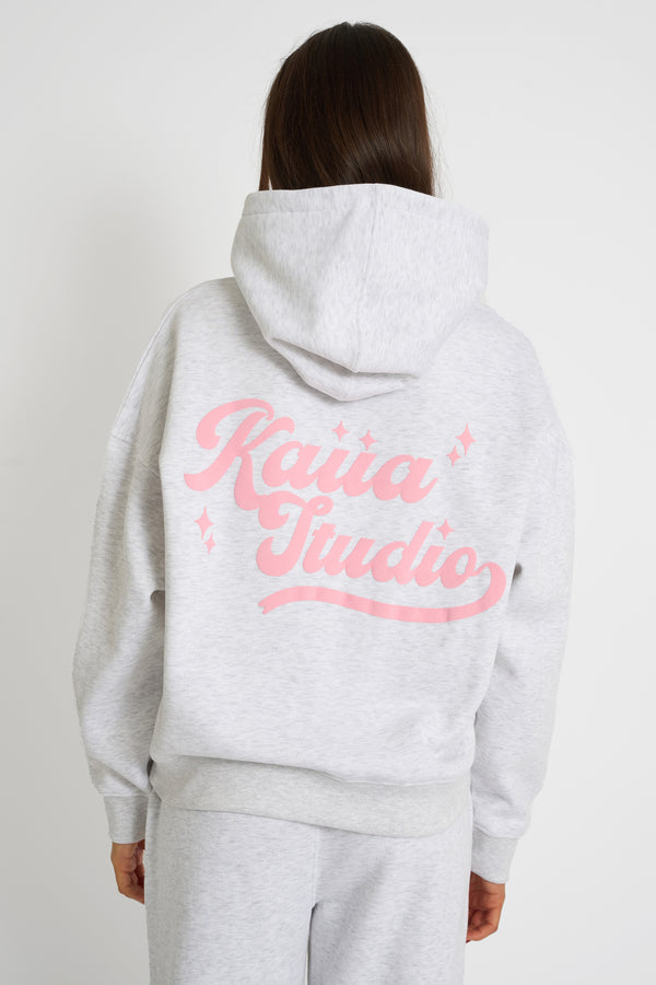 Kaiia Studio Bubble Script Oversized Hoodie Grey Marl & Pink