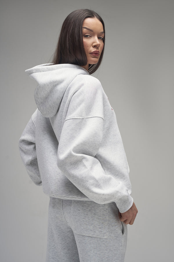 Kaiia Script Logo Oversized Hoodie Light Grey Marl & Red