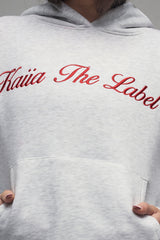 Kaiia Script Logo Oversized Hoodie Light Grey Marl & Red