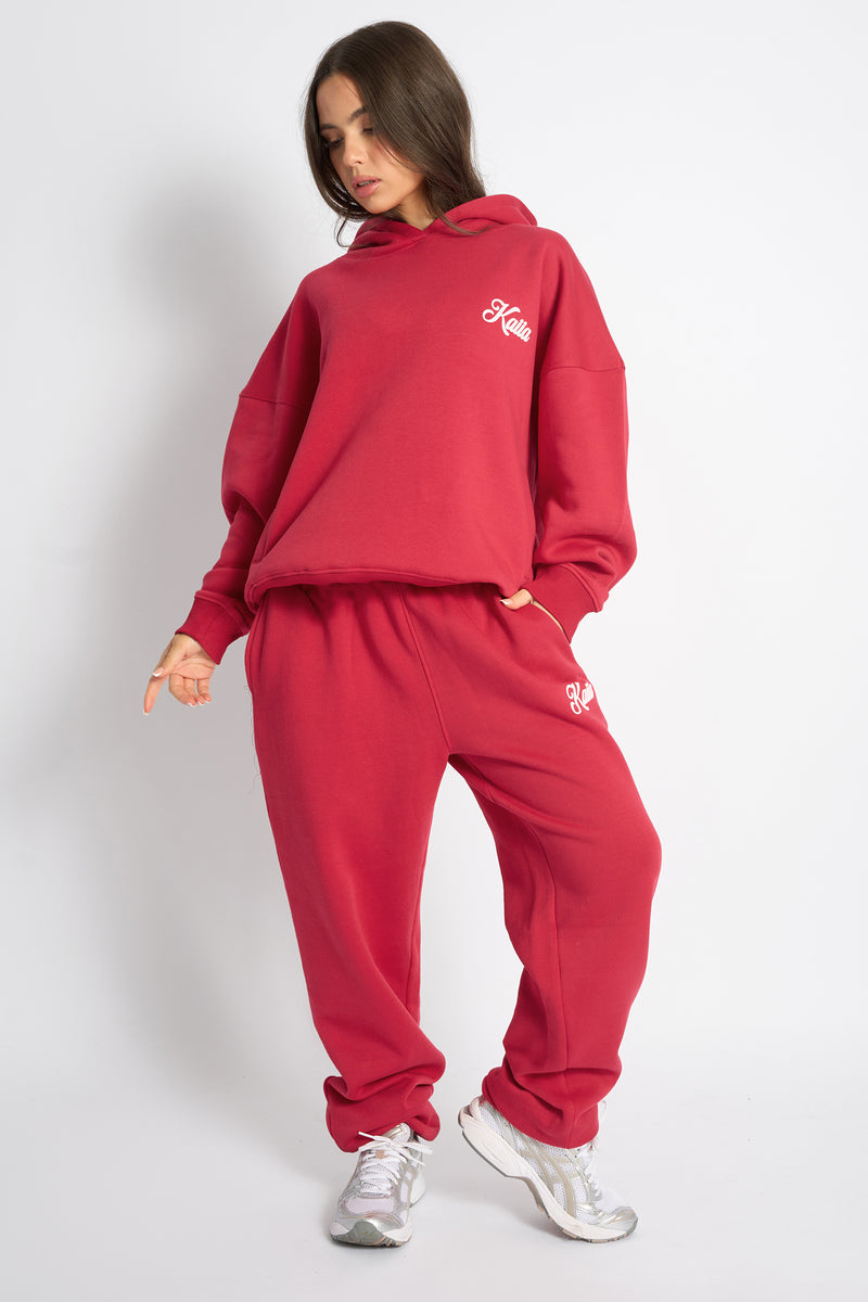 Kaiia Snowflake Logo Oversized Hoodie Red