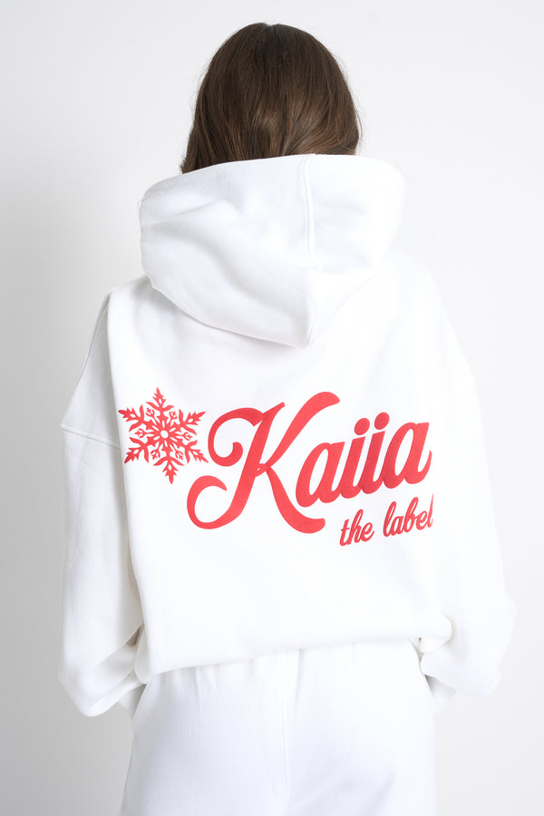 Kaiia Snowflake Logo Oversized Hoodie White & Red